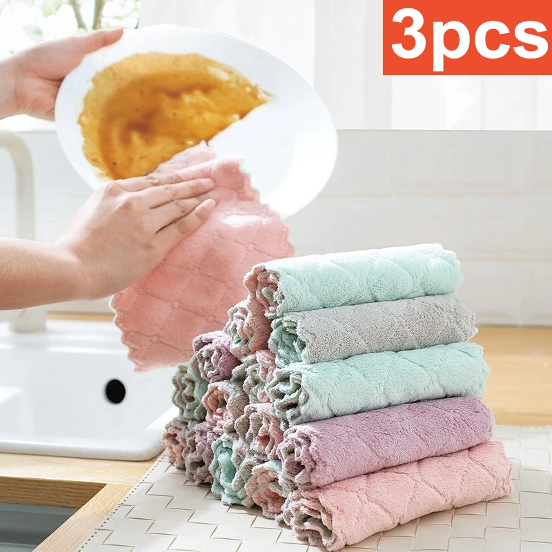 Rag Cleaning Cloth Super Absorbent Microfiber Kitchen Dish Washing Dishcloth Double Side Tableware Household Cleaning Towel