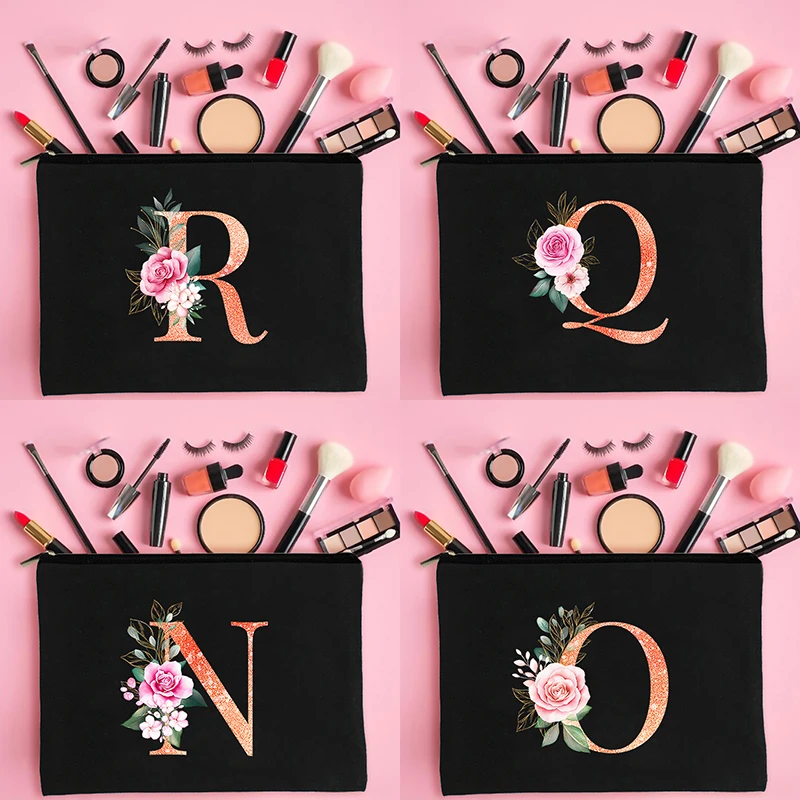 

26 Orange Letter Print MakeUp Case Women Cosmetic Bag Wedding Party Bride Gifts Beauty Toiletries Organizer Wash Storage Pouch