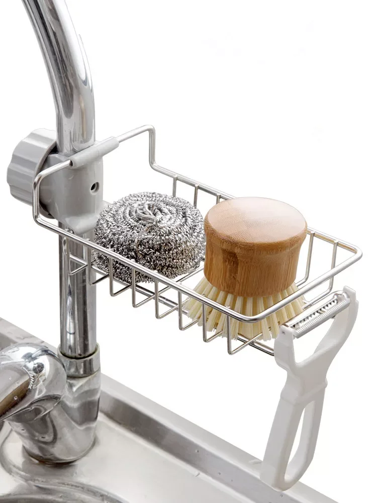 

Stainless Steel Faucet Rack Rag Drain Rack Household Kitchen Free Punch Sink Storage Rack Sponge Holder