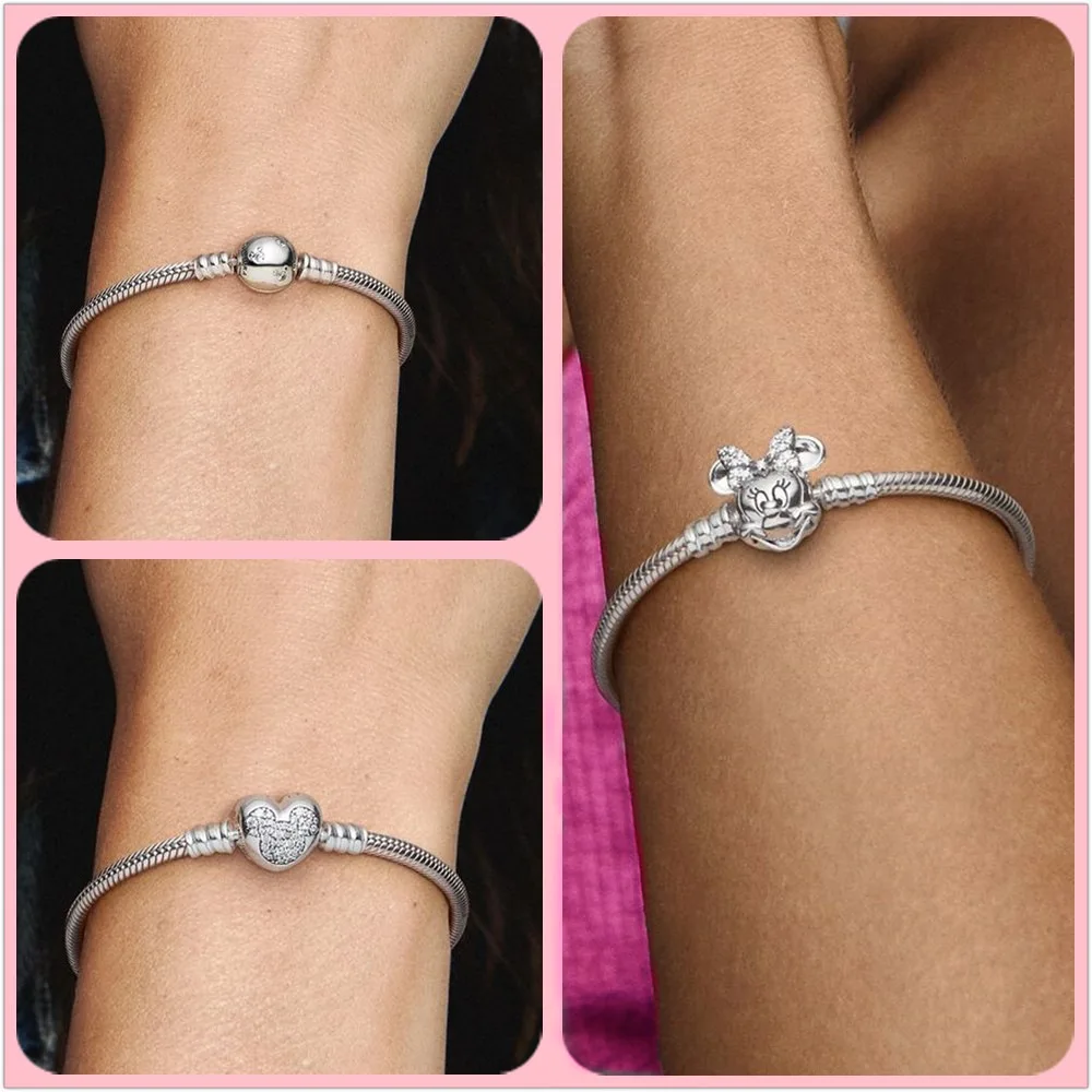 Disney-Bracelet en argent regardé 925 pour femme, Moments Rotterdam, Kling TureMouse Coussins Fermoir, Salle JOBracelet, DIY Charms, Perles