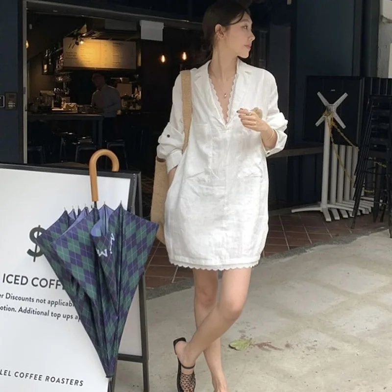 Lucyever женские белые длинные рубашки осенняя новинка Повседневная Свободная