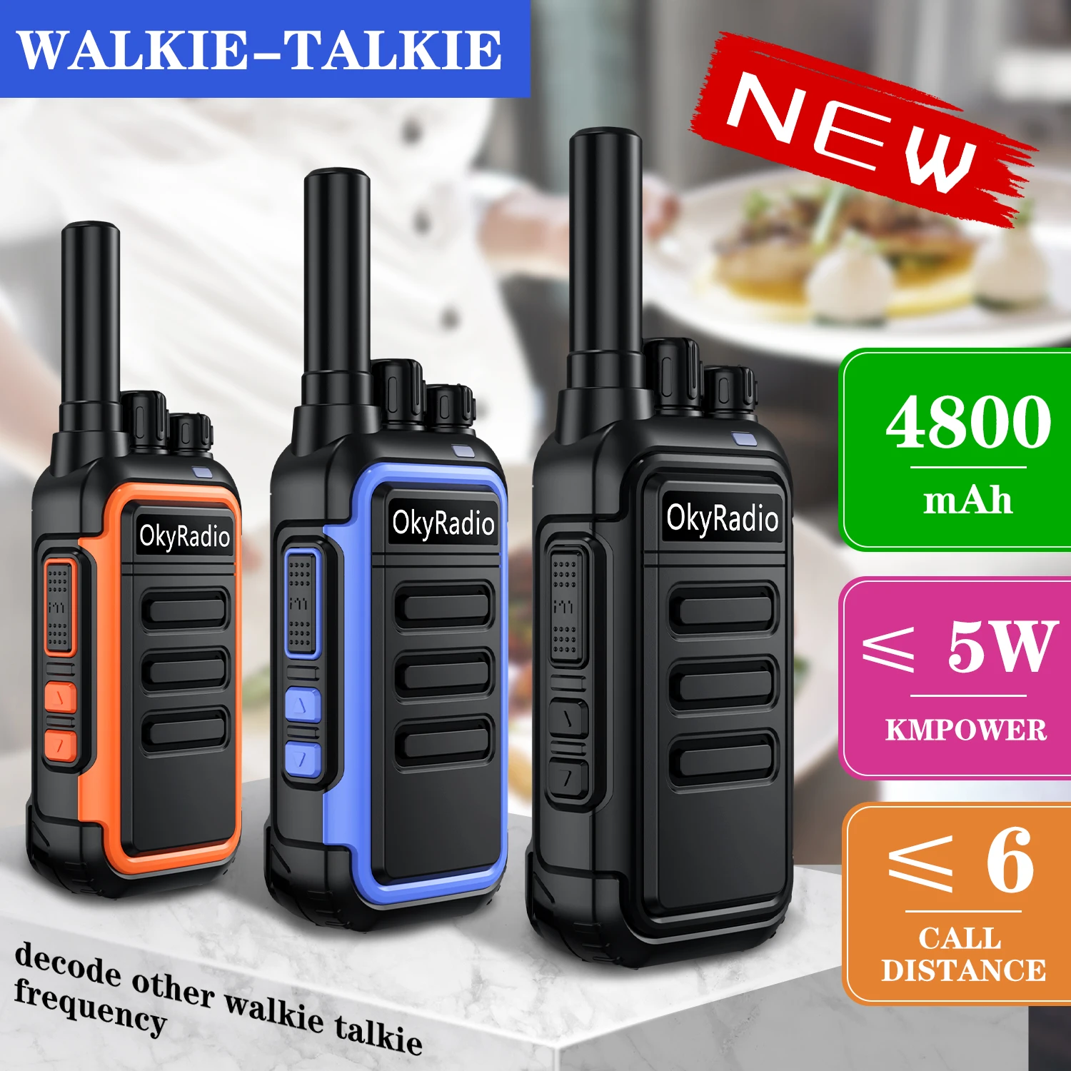 

2022 hot sale 4800mah okyRadio 5w portable waterproof walkie-talkie 6km call distance suitable for hotel construction sites etc