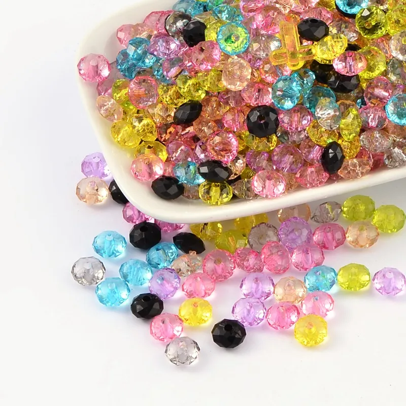 

20g Transparent Acrylic Beads Faceted Rondelle Mixed Color about 8mm in diameter 5mm thick hole: 1.5mm about 110pcs/20g