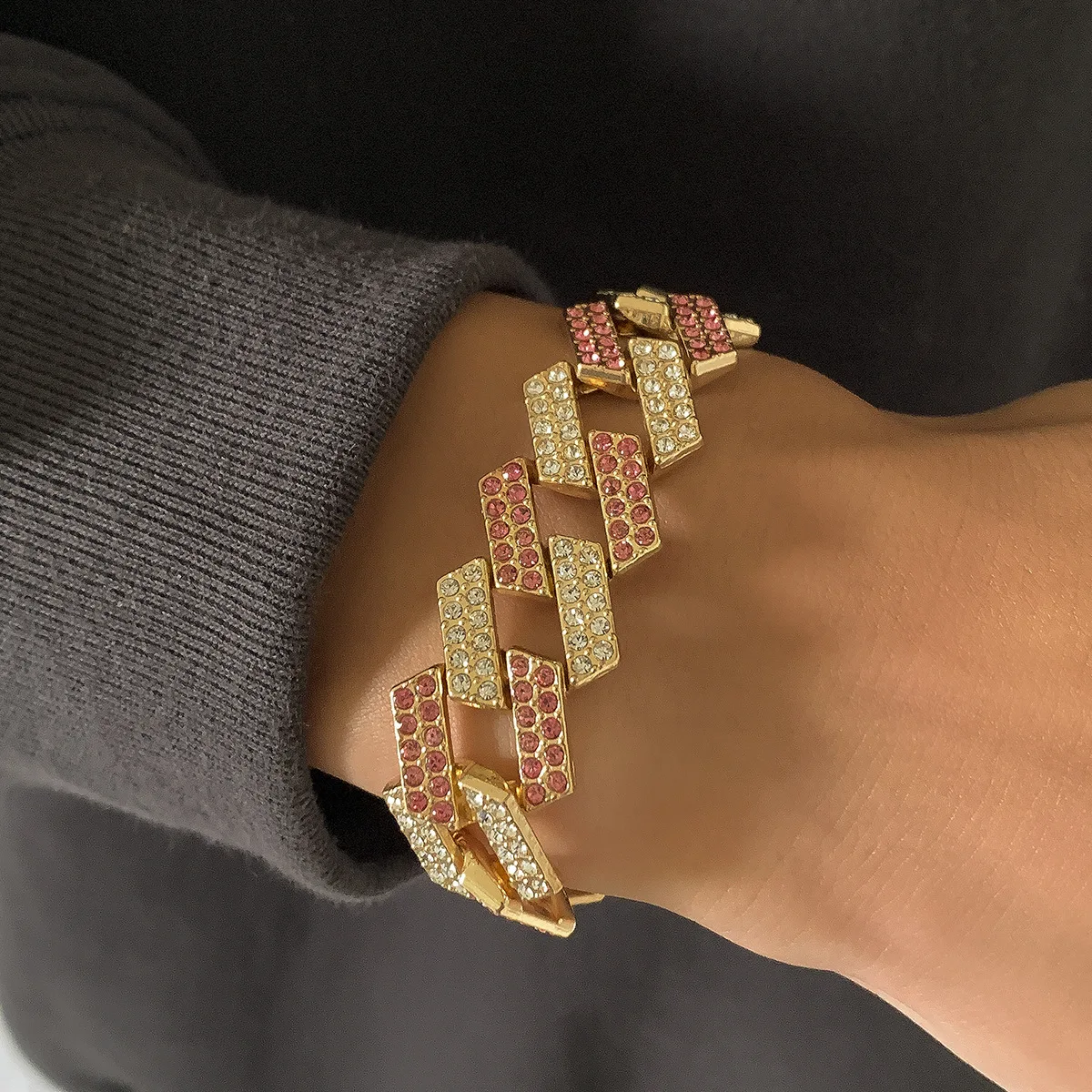 

Fashion Trendy Gold Color Hip Hop Style Geometric Cuban Chain Exquisite Bracelet Minimalist Adjustable Men's Jewelry Gift
