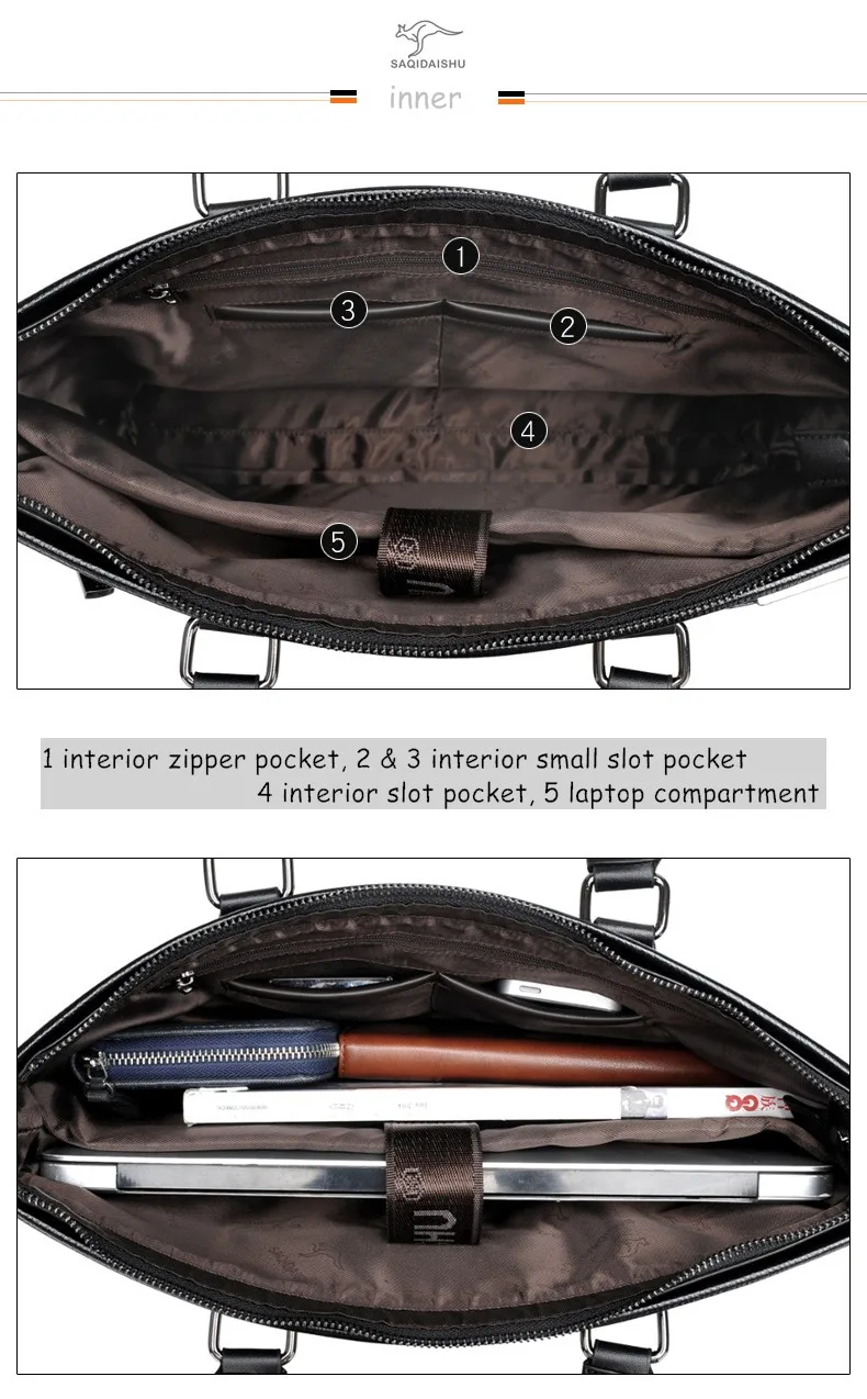 Men briefcases pole business Bag travel quality PU formal work handbags large capacity handbag Male Crossbody Messenger