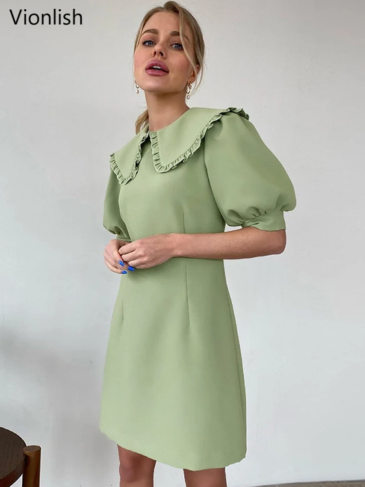 

Элегантное женское мини-платье Vionlish с воротником «Питер Пэн», облегающее женское платье-трапеция с пышными рукавами и зауженной талией, лет...