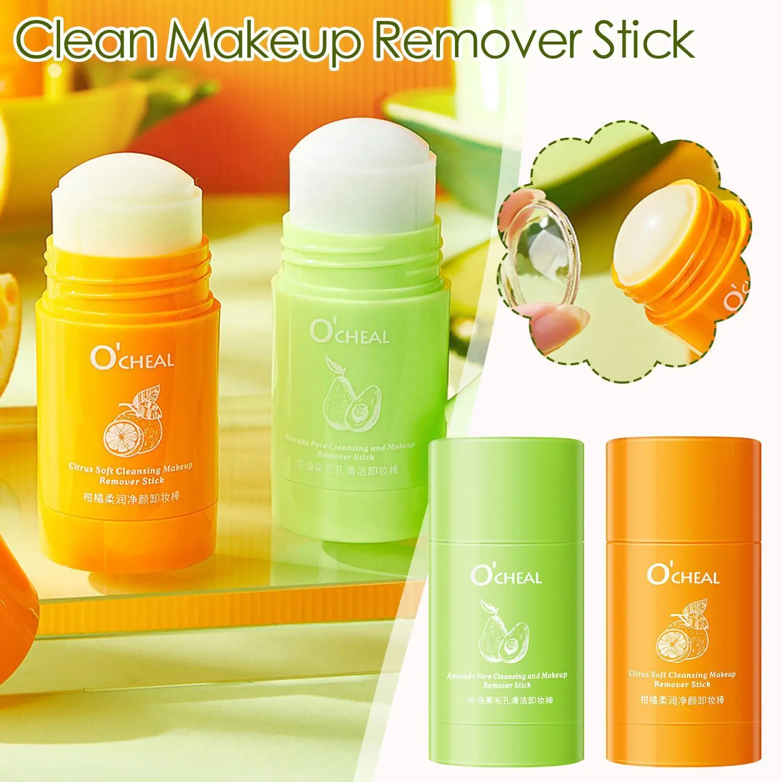 

40g Makeup Remover Masks Deep Cleaning Purifying Pore Avocado Care Citrus Stick Essence Face Gel Balm Cream Softening Produ L6D1