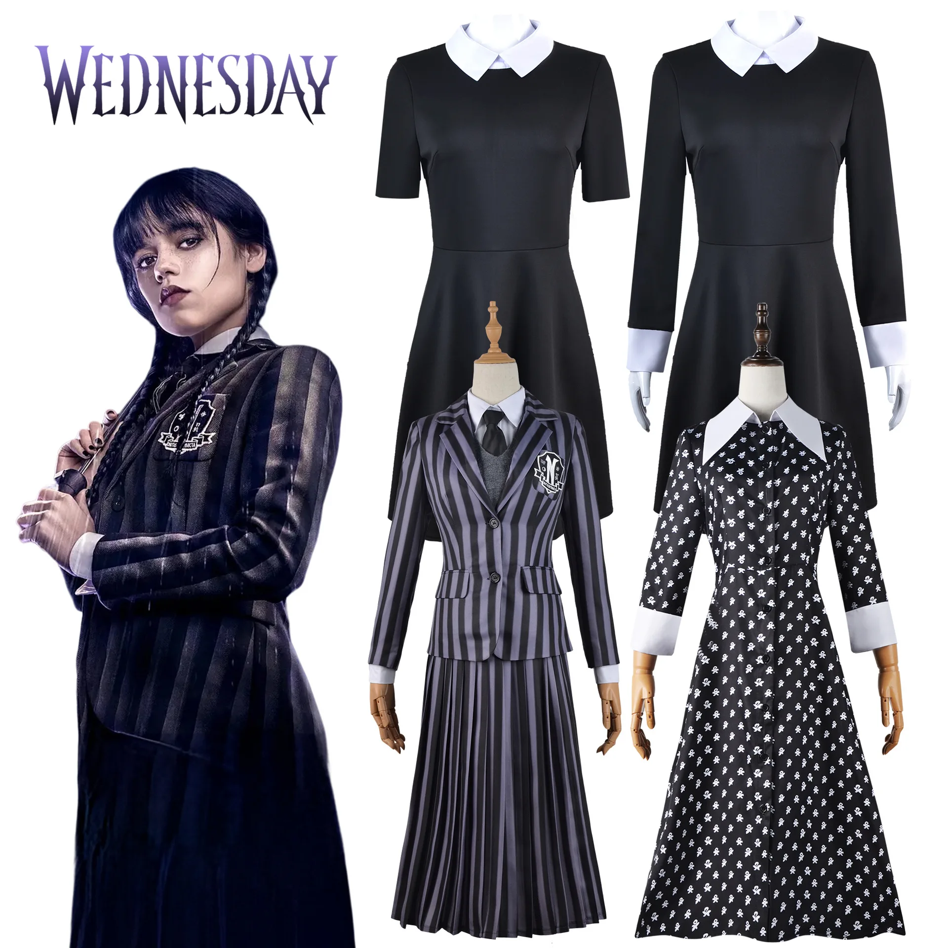 

Women Gothic The Addams Family Wednesday Cosplay Costume