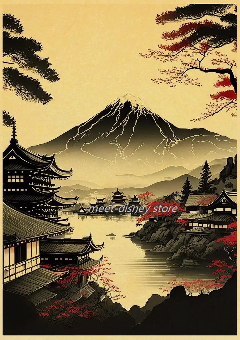 Red Moon Japanese Architecture Poster  snapseed