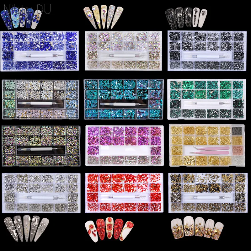 

Hot Sale 21-Grid Boxed Nail Decoration Drill Flat Glass Special-shaped Diamond DIY Nail Rhinestone nail Art Accessories