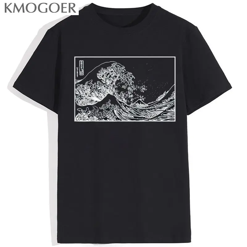 

Забавная футболка The Great Wave Off Kanagawa для мужчин и женщин, летняя хлопковая футболка, топы, Винтажная футболка с коротким рукавом, Прямая постав...
