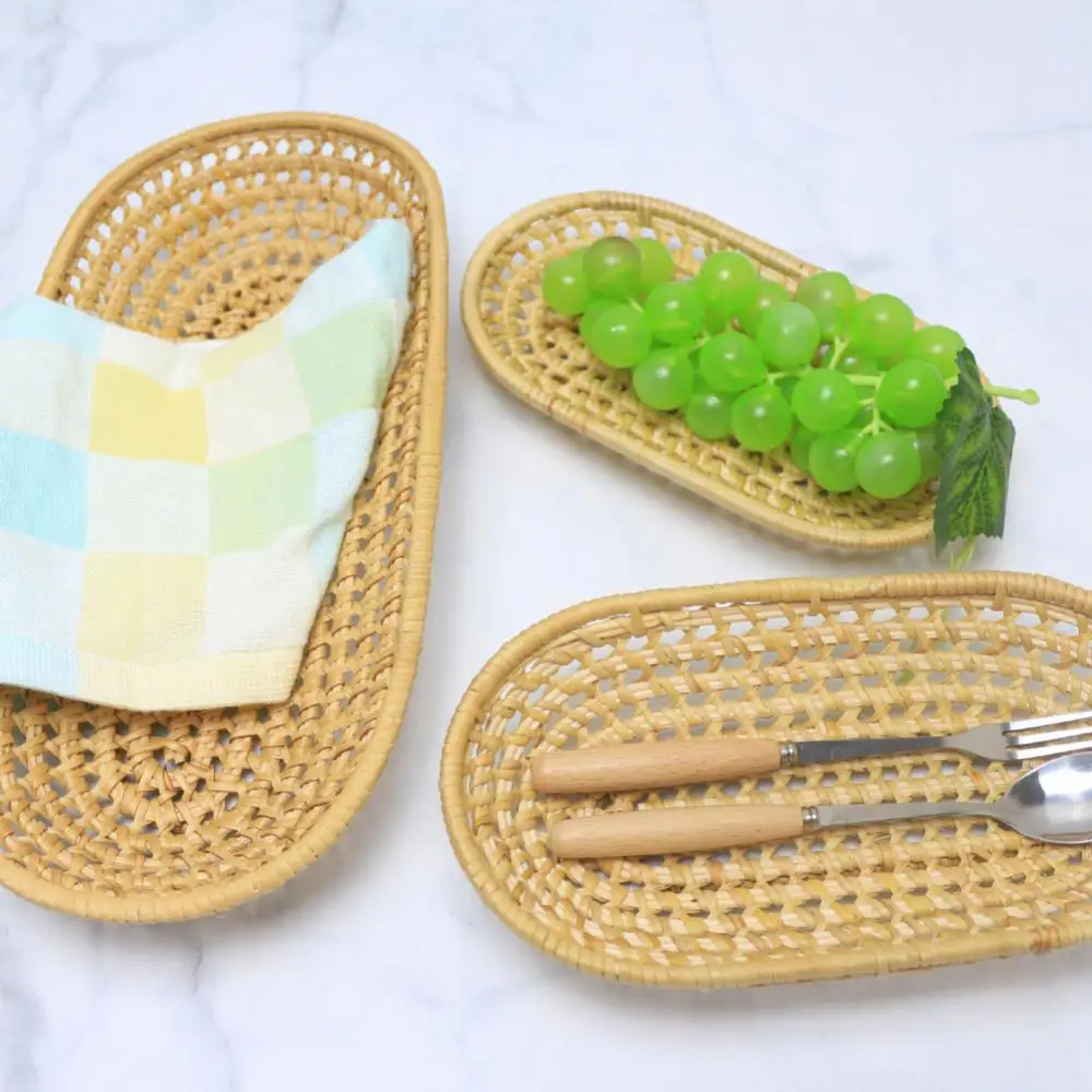 

Picnic Tray Oval Hollow Design Breakfast Display Box Handmade Ventilated Storage Basket Bread Baskets Food Storage Tray Solid