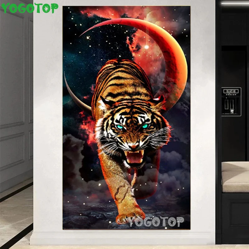 

5d алмазная живопись «сделай сам», полная выкладка, тигр, луна, пейзаж, вышивка, мозаика, животные, облако, вышивка крестиком, домашний декор ...