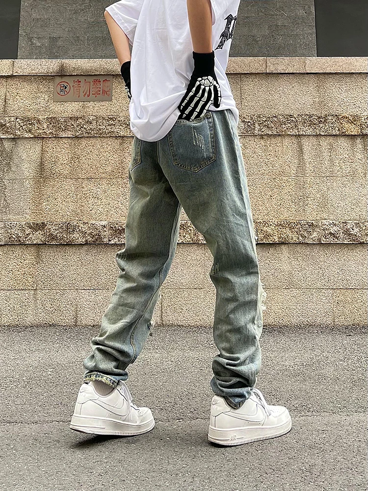 Men's ClothingHip HopRipped Straight JeansKorea Fashion ClothingMen's JeansKorean High Street Styley2kStreetwearLuxury Jeans