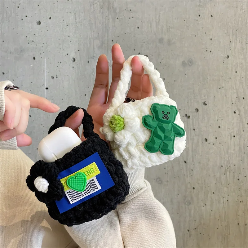 

Cartoon Plush Knitting Handbag Case for Apple AirPods 1 2 3 Pro Cases Cover IPhone Bluetooth Earbuds Earphone Air Pod Pods Case