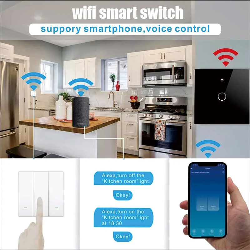 

Беспроводной настенный выключатель Voicae с поддержкой Wi-Fi, 220 В
