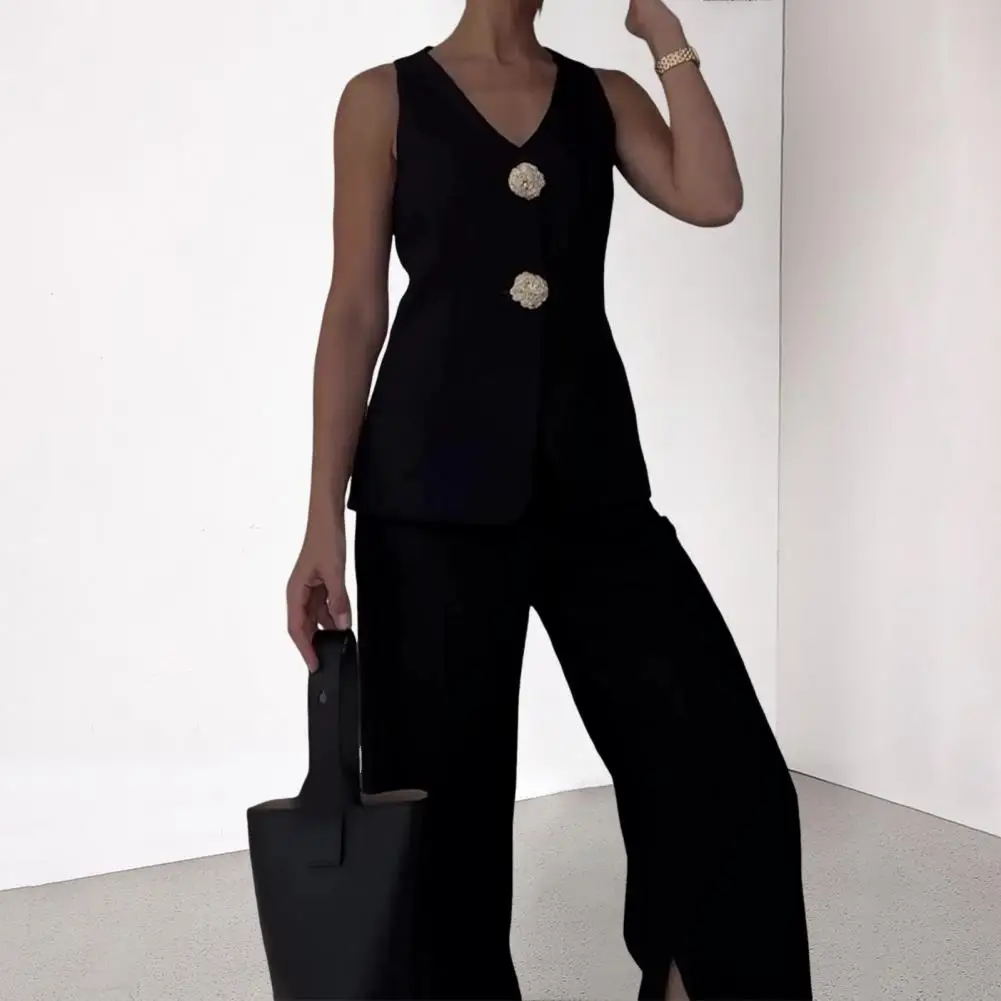 Женский костюм с жилетом и брюками жилет без рукавов V-образным вырезом двойными