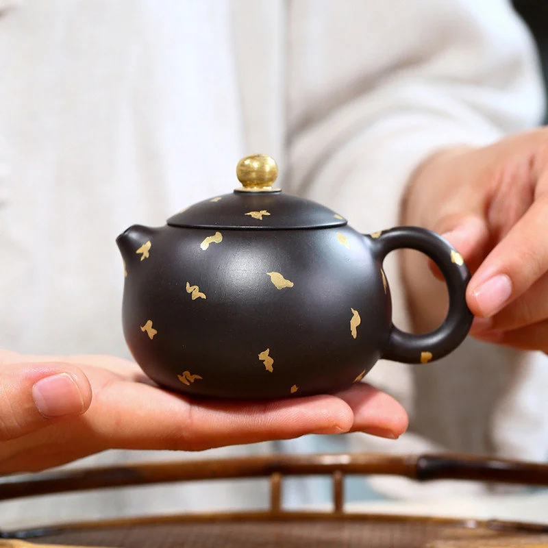 

Чайники Yixing из пурпурной глины, 140 мл, чайники известных художников ручной работы Xishi, чайник из необработанной руды, чайник из черной глины, китайский чайный набор Zisha, чайники