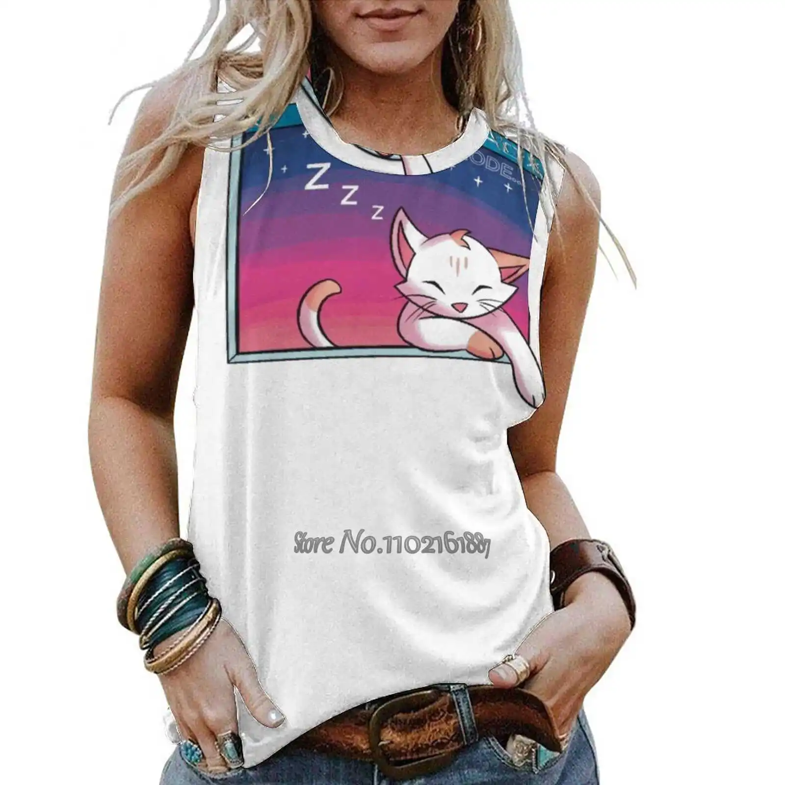 

Летние Элегантные майки с круглым вырезом Vaporwave Kitties