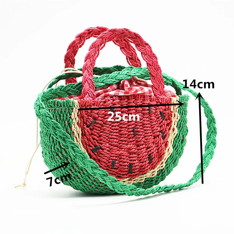 New Watermelon Straw Bag Shoulder Crossbody Braided Children's Handbag Women's Fruit |