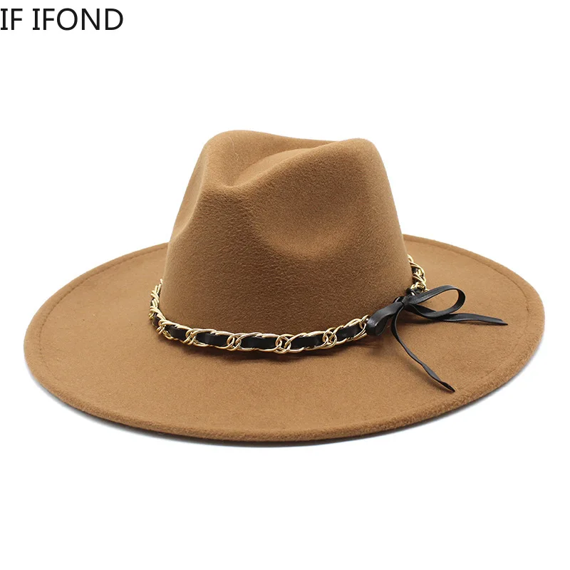 

Quality 9.5CM Wide Brim Felt Fedora Hat For Women Men Imitation Wool British Style Trilby Formal Jazz Cap Chapeau Sombrero