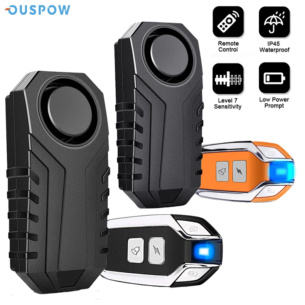 

Ouspow Motorcycle Bike Wireless Remote Control Alarm Vibration Sensor 113dB Loud Waterproof Security Alarm