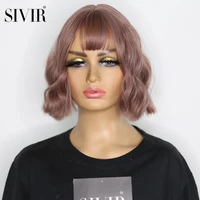 sivir synthetic wigs for women 8inches short wave wig with bangs heat resistant fiber hair pinkhaze bluehoney 3 color