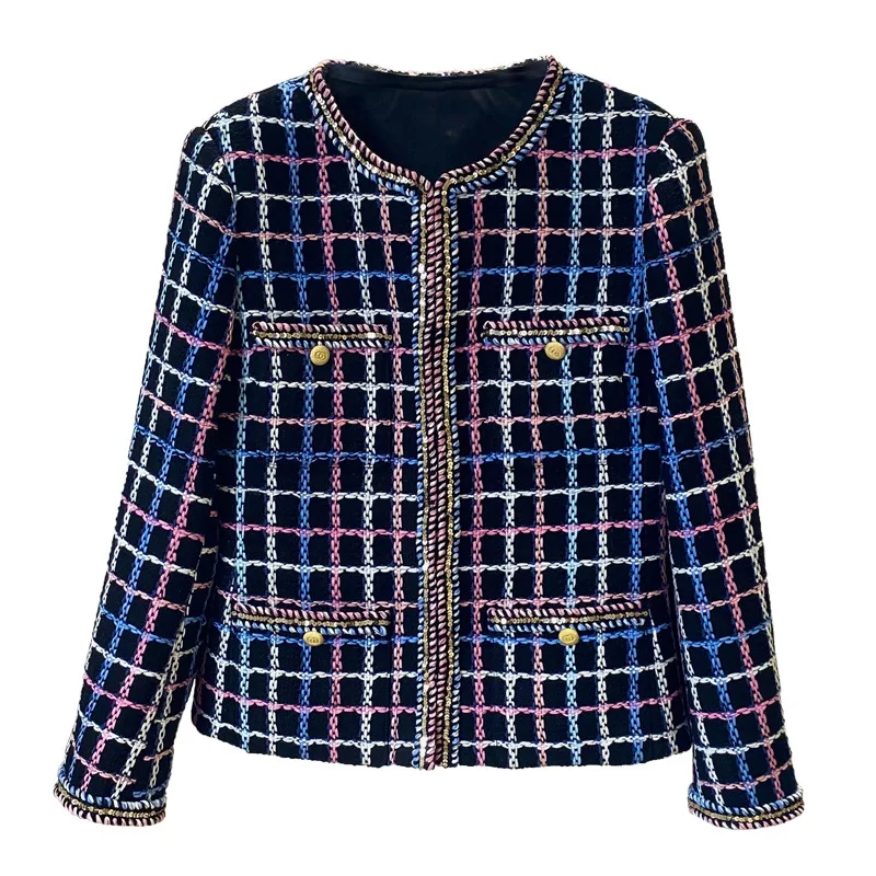 

Luxury Designers Clothes Autumn Winter Elegant Colorful Plaid Tweed Jackets for Women 2022 Korean Fashion Streetwear