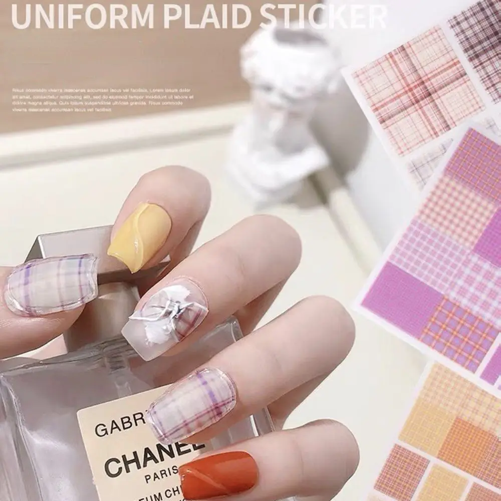 

Униформа в японском стиле, клетчатая наклейка для ногтей, самоклеящиеся водонепроницаемые украшения для ногтей для женщин, аксессуары для ...
