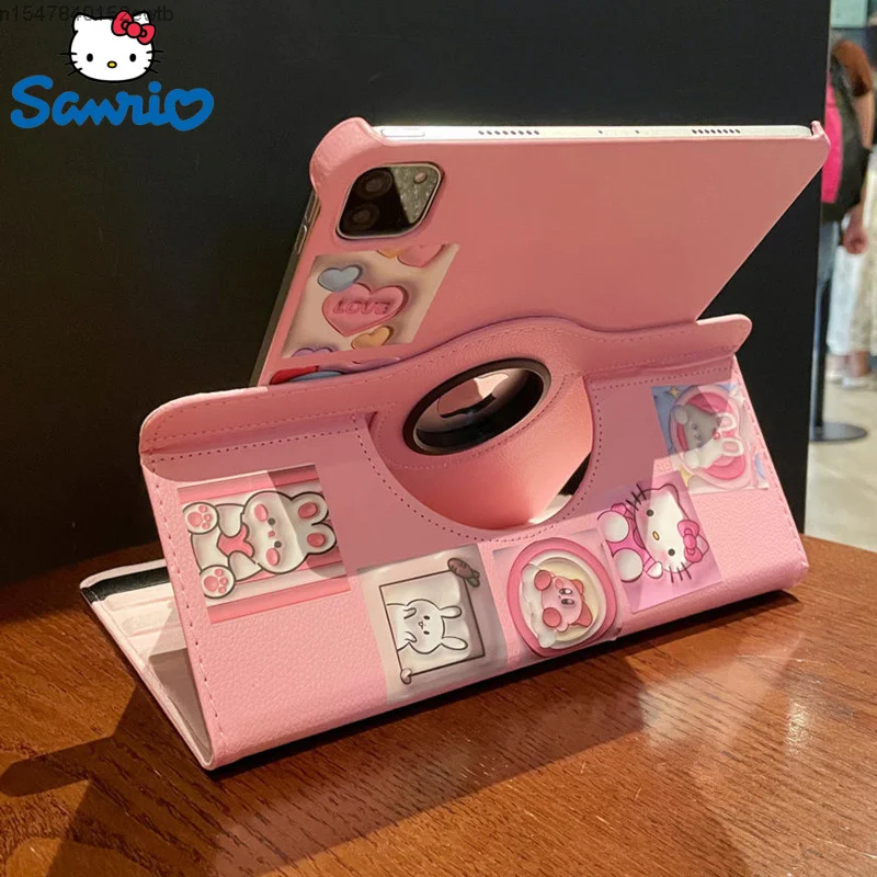 

Sanrio Hello Kitty Kuromi DIY Sticker For Apple iPad 10th Gen Protective Case 11in 12.9in Air4 5 360 Rotating Faux Leather Case