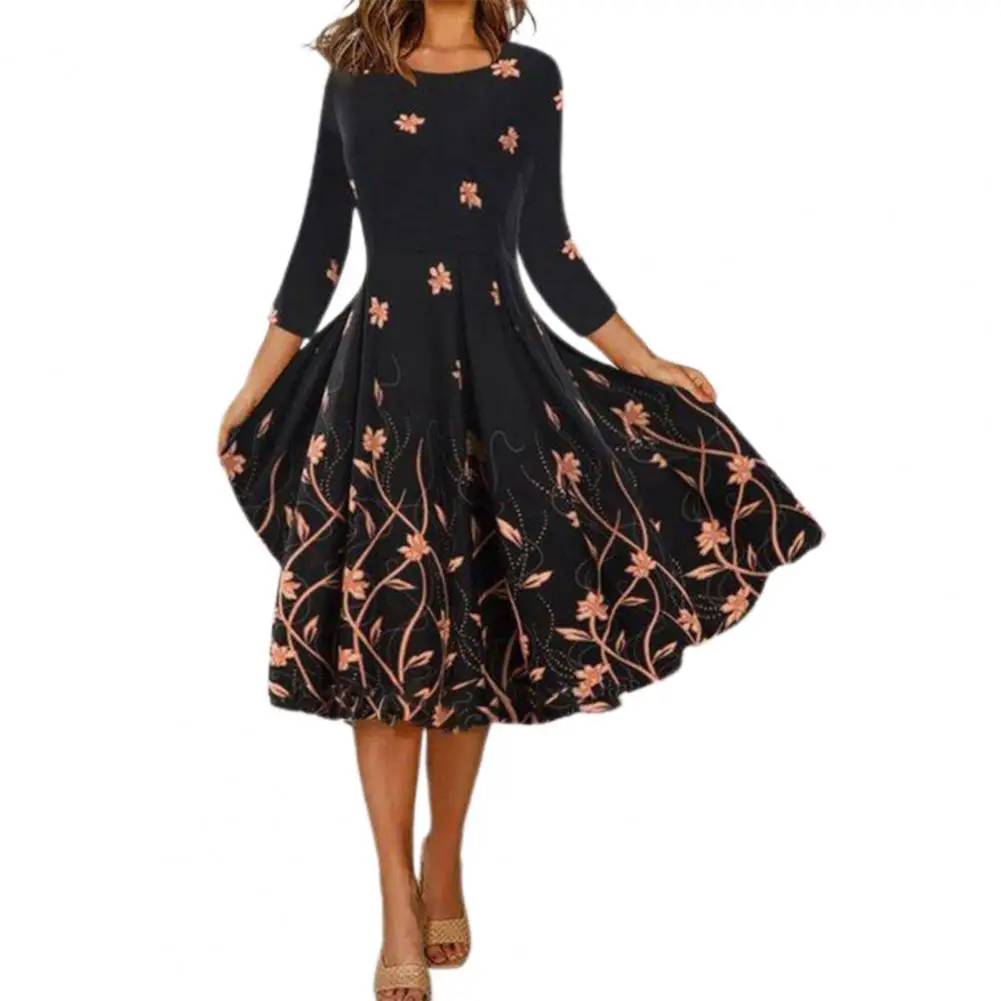 

Autumn Long-sleeved Dress Women Fashion Casual O-neck Loose Party Dresses 2022 Vintage Printed Elegant Ladies Dress Vestidos