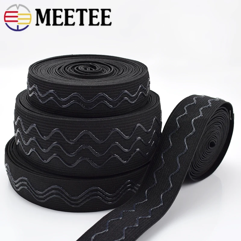 

Meetee 2/5/10meters 2-4cm Non-slip Elastic Band Wave Silicone Rubber Webbing Belt DIY Sport Clothes Wrist Guard Sew Accessories