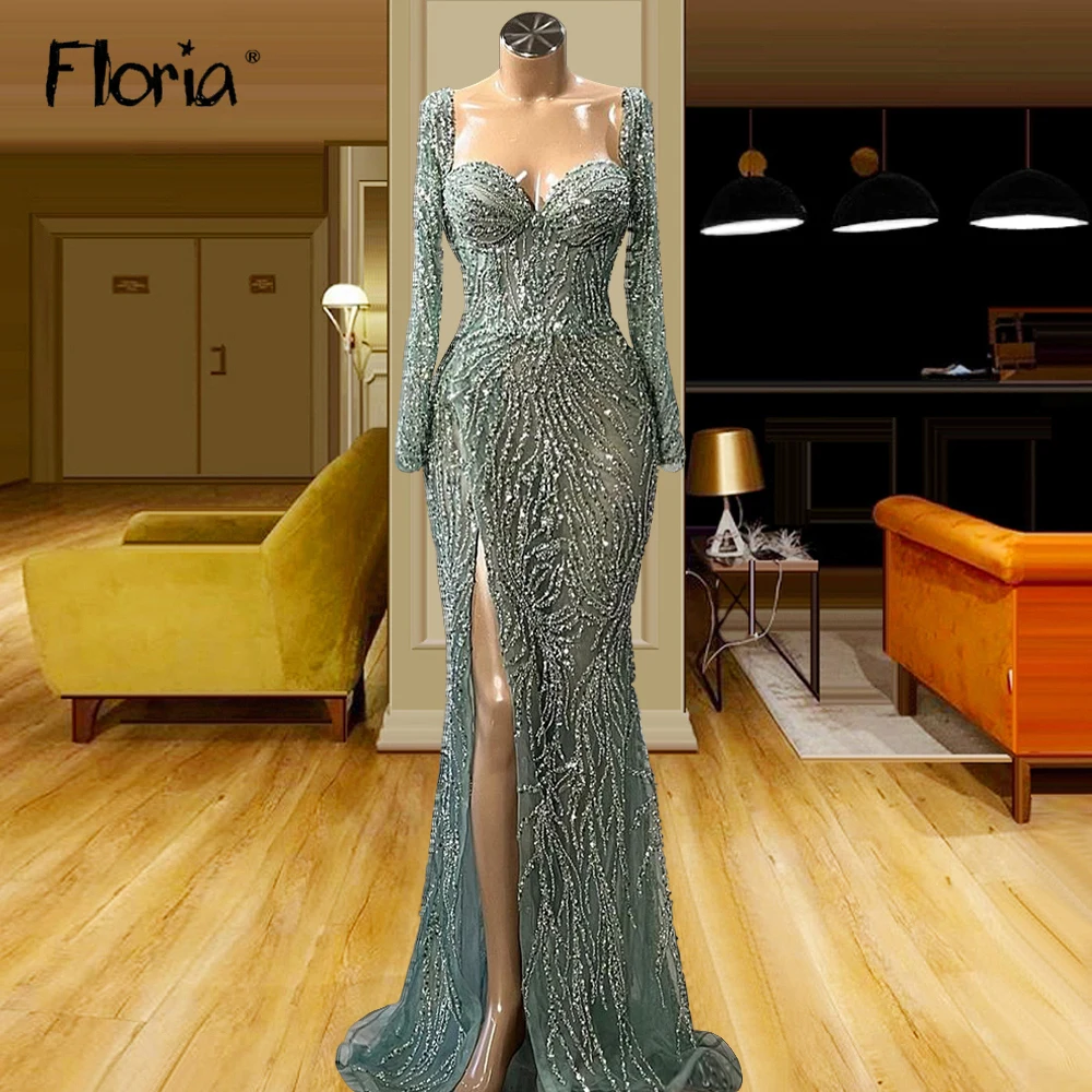 

Floria Elegant Beaded Mermaid Evening Dresses for Women 2022 Vestidos De Fiesta Engagement Party Gowns Saudi Arabia Aibye
