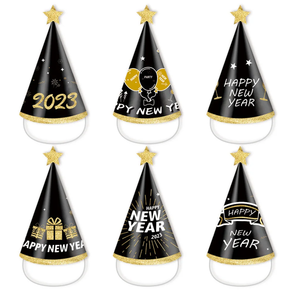 

New Year Party Hats Paper Eve Cone Supplies Years Happy Decorations Hat Favors Headband Tiara Cap Photo Booth Props Black