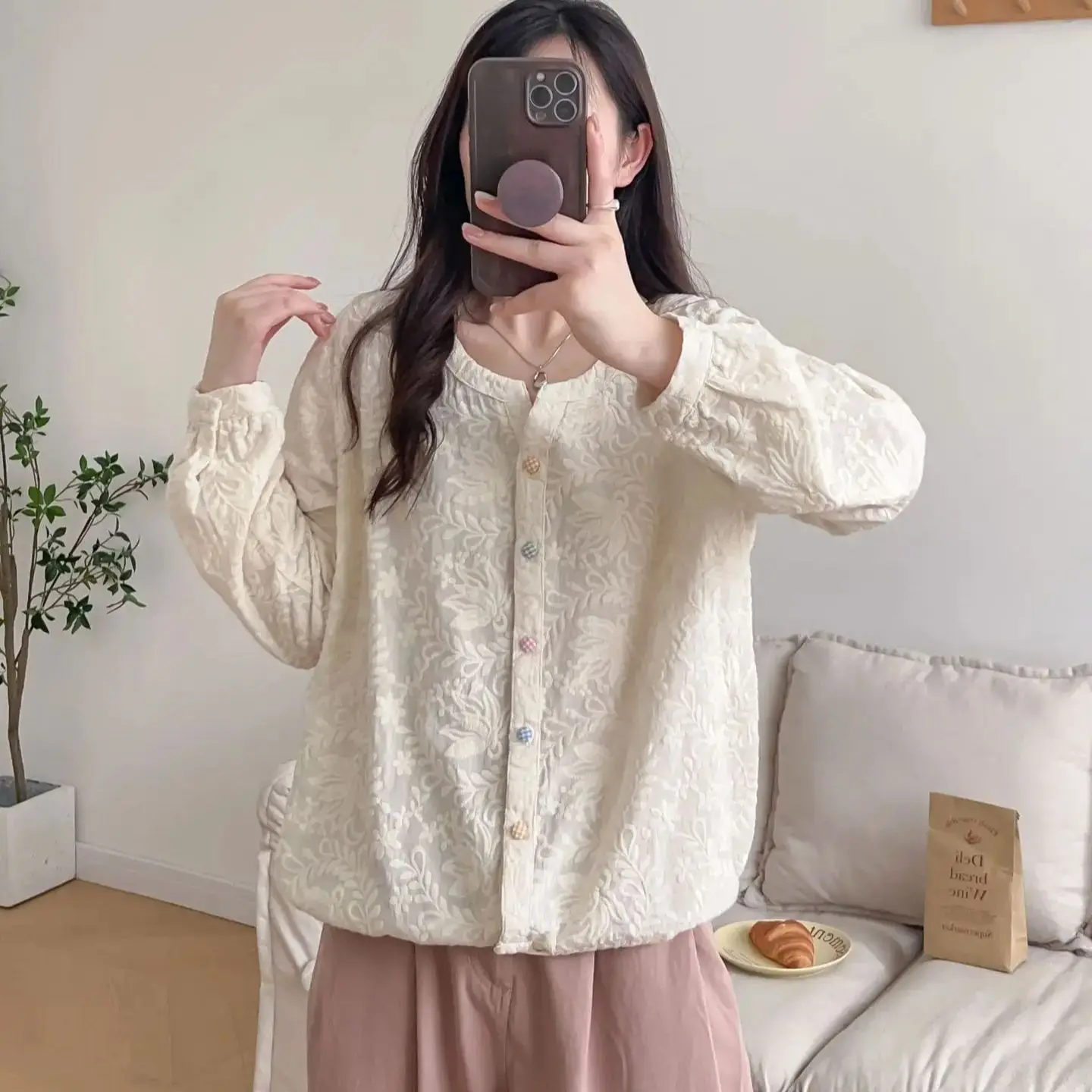 Женская хлопковая рубашка с длинным рукавом Повседневная Милая белая блузка
