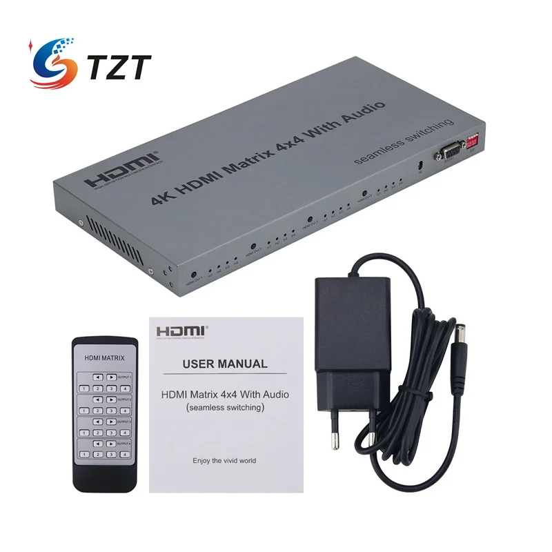 

Матрица TZT 4K HDMI 4x4 с аудио (бесшовное переключение) для ТВ-приставки, проектора устройства дисплея компьютера