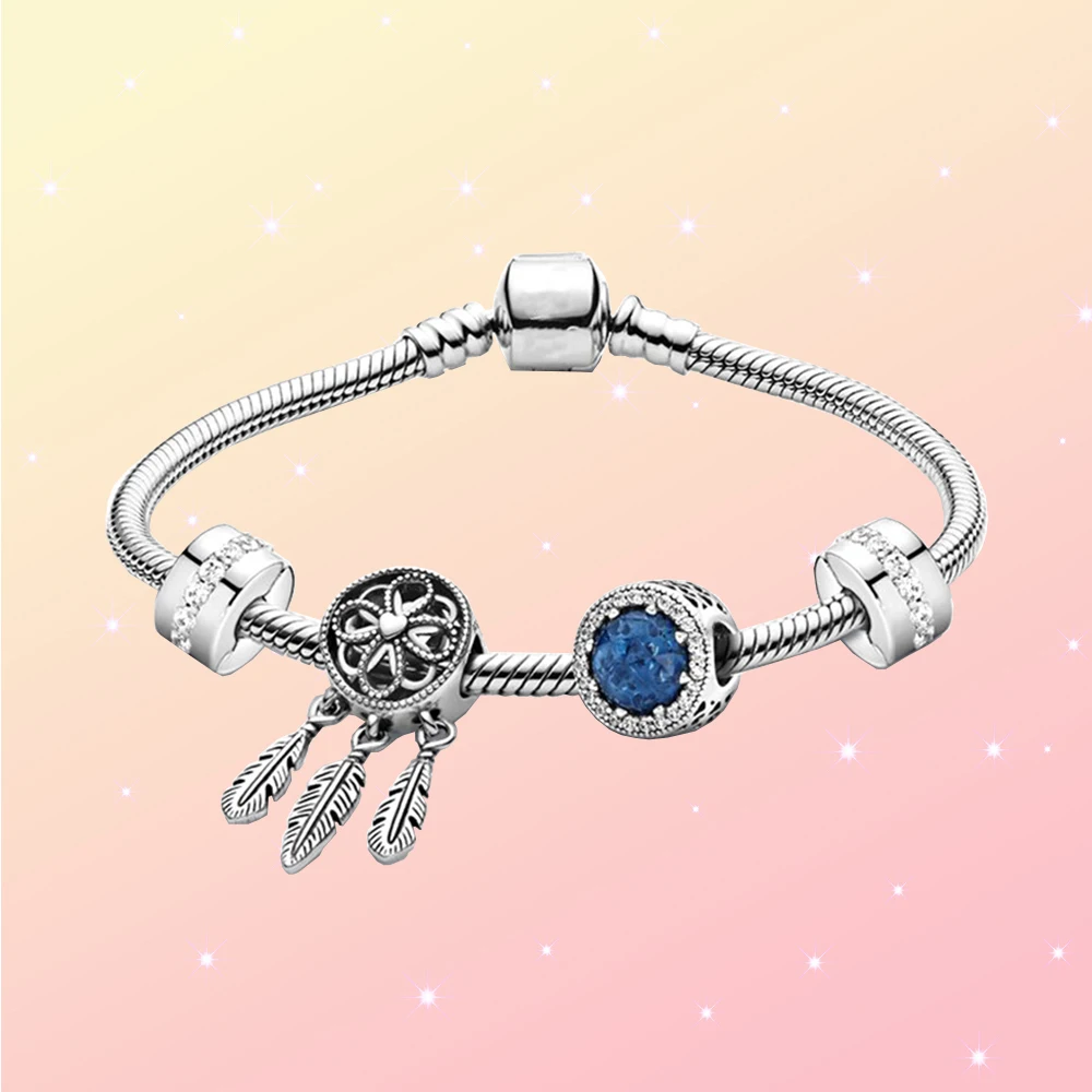 

Blue Dream Catcher Styling 925 Silver Sparkling Charm Bracelet fit for Making Girls Anniversary Party Jewelry Gift