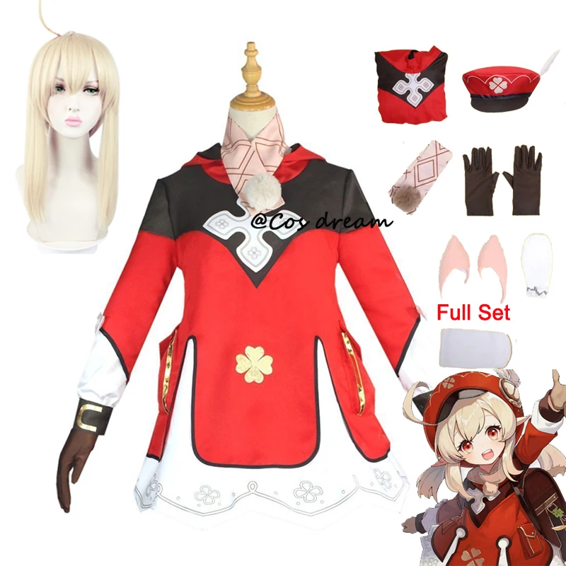 

Костюм для косплея по мотивам аниме Genshin Impact Project Klee Hutao Spark Knight, Униформа, парик блонд, перчатки, шорты, комплект для девочек на Хэллоуин