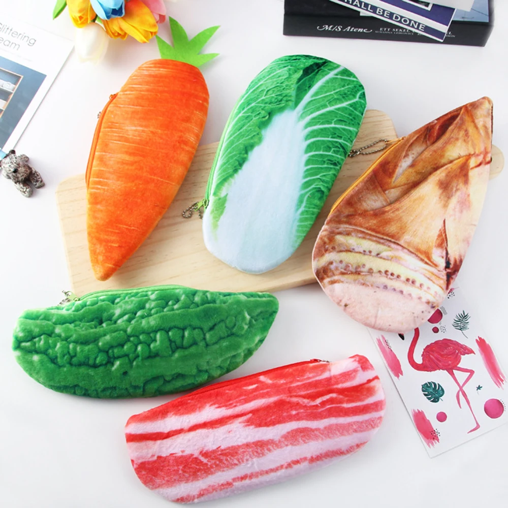 

2023 Simulated Vegetable Streaky Pork Pencil Case Pen Bag Novelty Stationery Storage Bag Office School Supplies Students Gifts