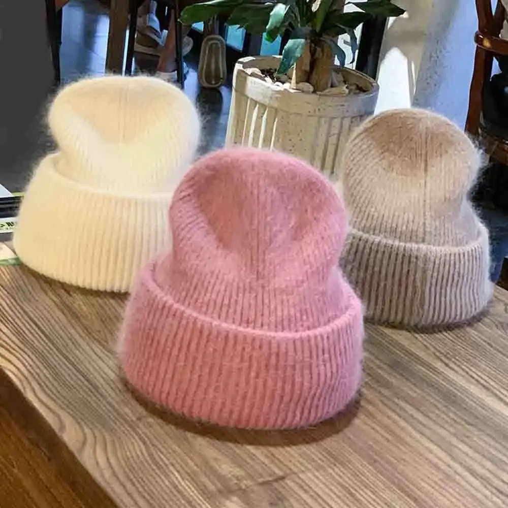 

Simple Autumn and Winter Warm Ear Protection Knitted Cold Hat Rabbit Fur Wool Hat Female Japanese Western Style Solid Color