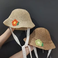 5 24 months summer straw hat for girls kids outdoor bucket hats kawaii flower lace pincess kids costumes holiday accessory
