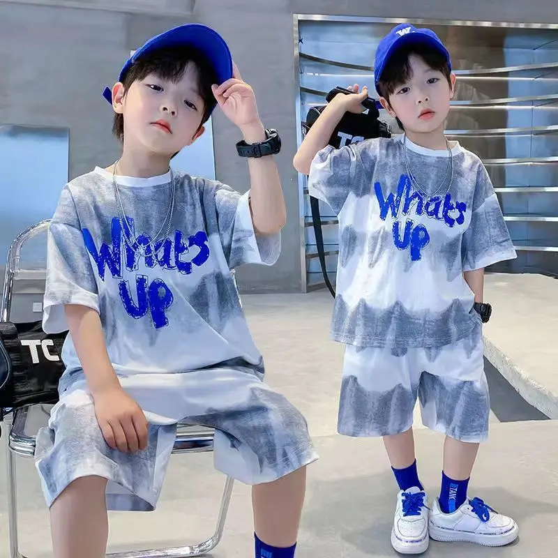 

2023 Boys' Summer Suit New Children's Street Bombing Cool Handsome Clothing kids Loose Short Sleeve 2 Piece Set