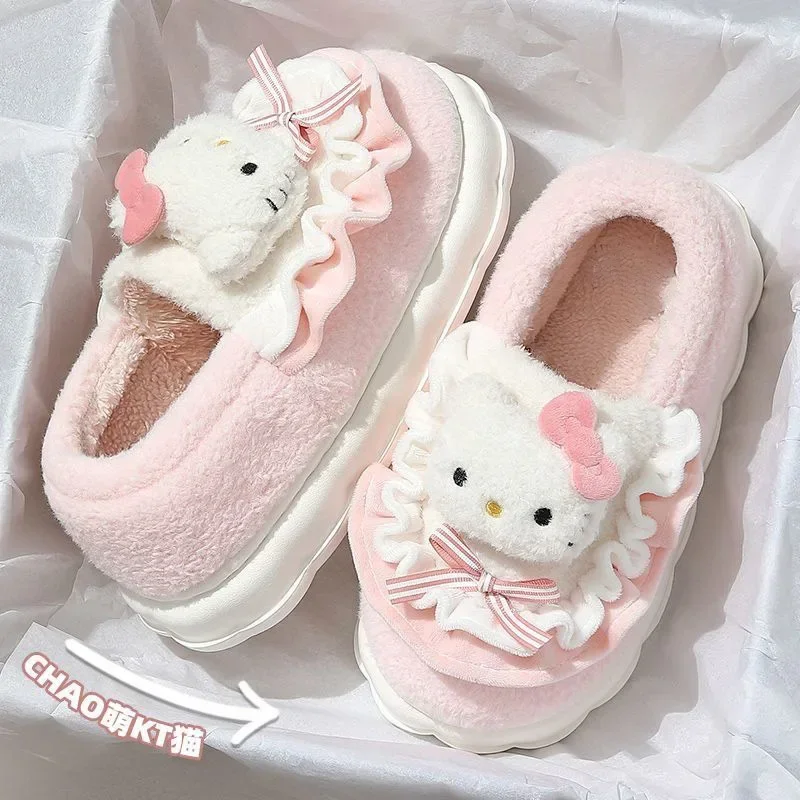 

Hellos Kittys Home Fuzzy Slipper Cartoon Kuromis Cinnamorolls Yk2 Women Winter Plush Non Slip Slippers Girl Cute Flat Shoes