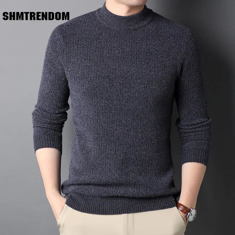 

Top Quality Thick Warm New Autum Winter Fashion Brand Solid Knit Half Turtle Neck Men Trendy Sweater Casual Mens Clothes 2023