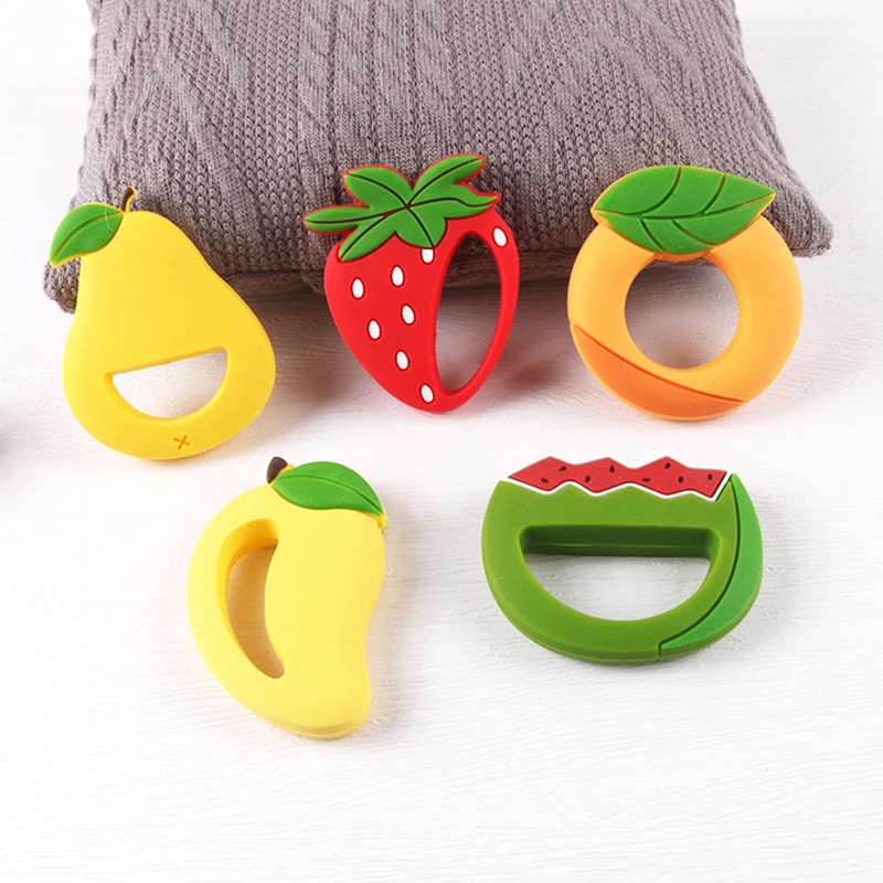 

1PC Silicone Teether Cartoon Fruits Food Grade Silicone Pandents DIY Pacifier Chains Toys For Teeth Tiny Rod Baby Teethers Gifts