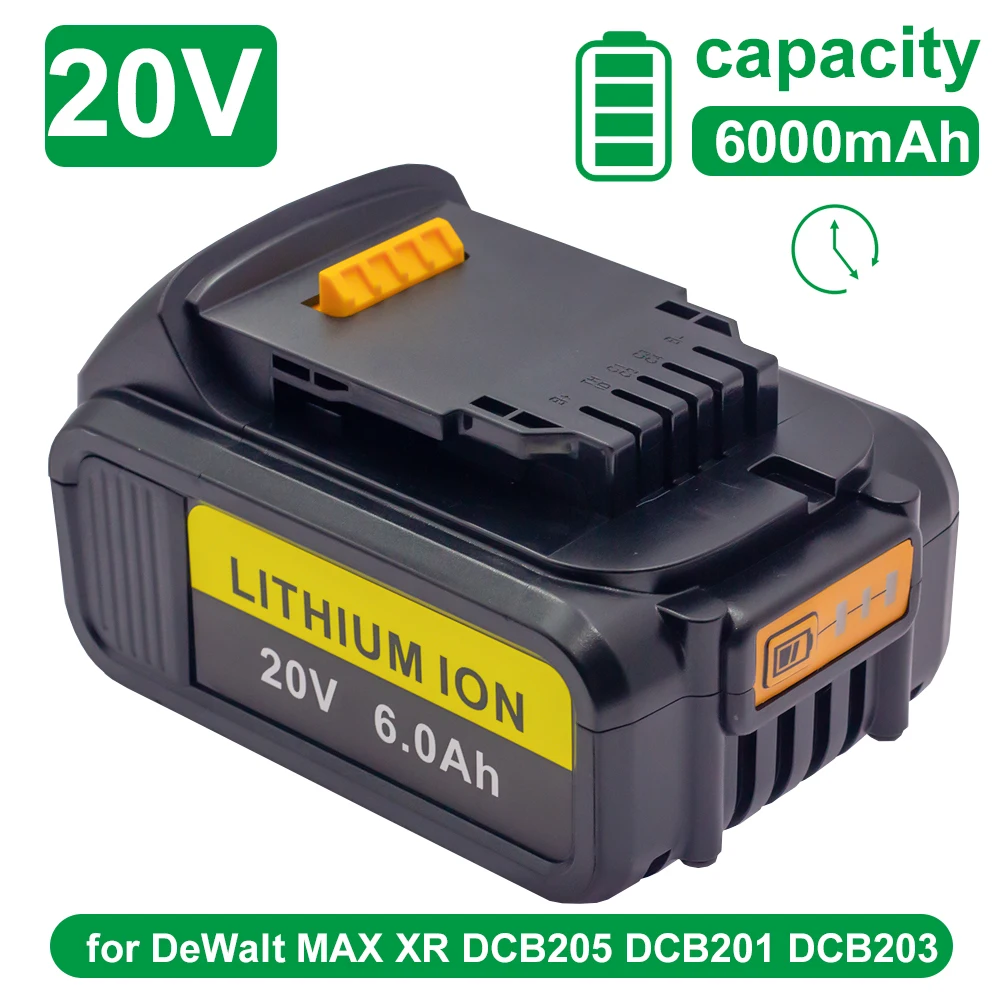 

6.0Ah For DeWalt 20V 6000mAh Lithium Replacement Battery DCB184 DCB200 DCB182 DCB180 DCB181 DCB182 DCB201 DCB206 L50 Li-Ion