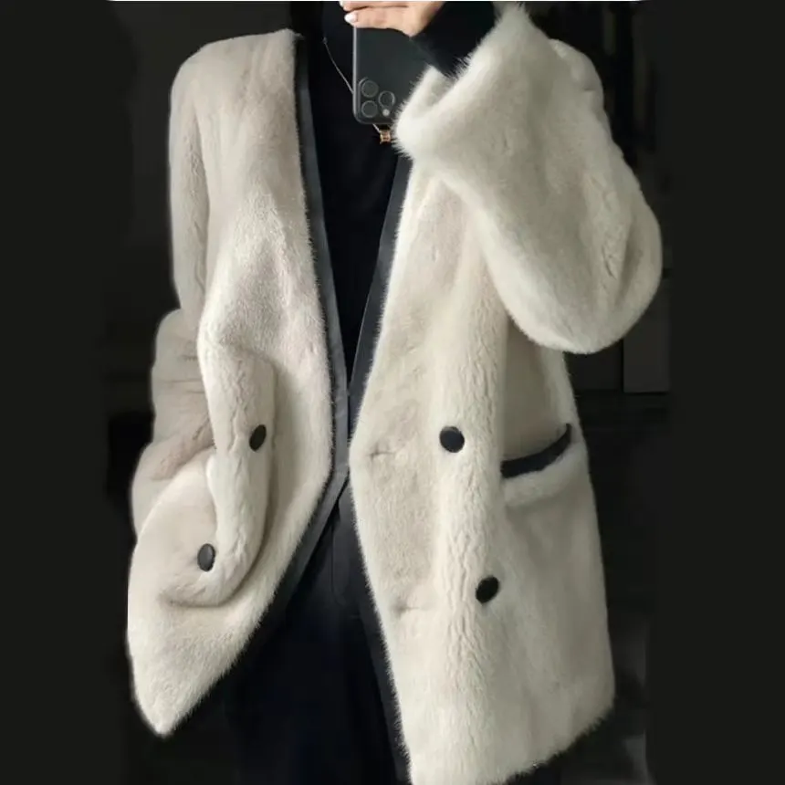 Mink Like Fur Coat for Women's New High-end Fashion Trend V-neck Mink Like Coat In Autumn and Winter