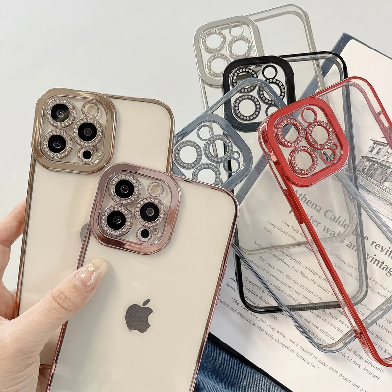 

Роскошный прозрачный чехол-бампер со стразами для iPhone 13, 12, 11 Pro Max, X, Xr, Прозрачный блестящий Мягкий силиконовый чехол с украшениями