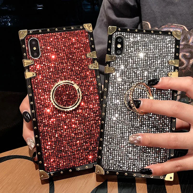 

Luxury Glitter Gold Phone Cover Soft Square Case for Samsung Galaxy S20 Ultra Note 20 10 9 8 S10 S21 Plus S8 S9 A50 A51 A71 A70