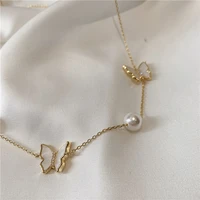 origin summer korean fashion butterfly imitation pearl chokers necklace for women delicate gold necklace jewelry accessories